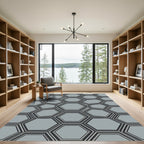 Modern Slate Gray Geometric Hexagon Rug