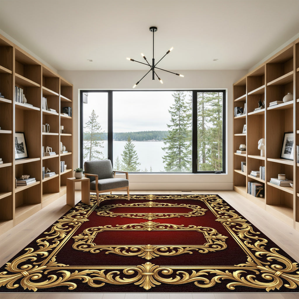 Regal Gold Ornate Flourish Frame Rug