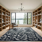 Monochromatic Floral Botanical Arrangement Rug