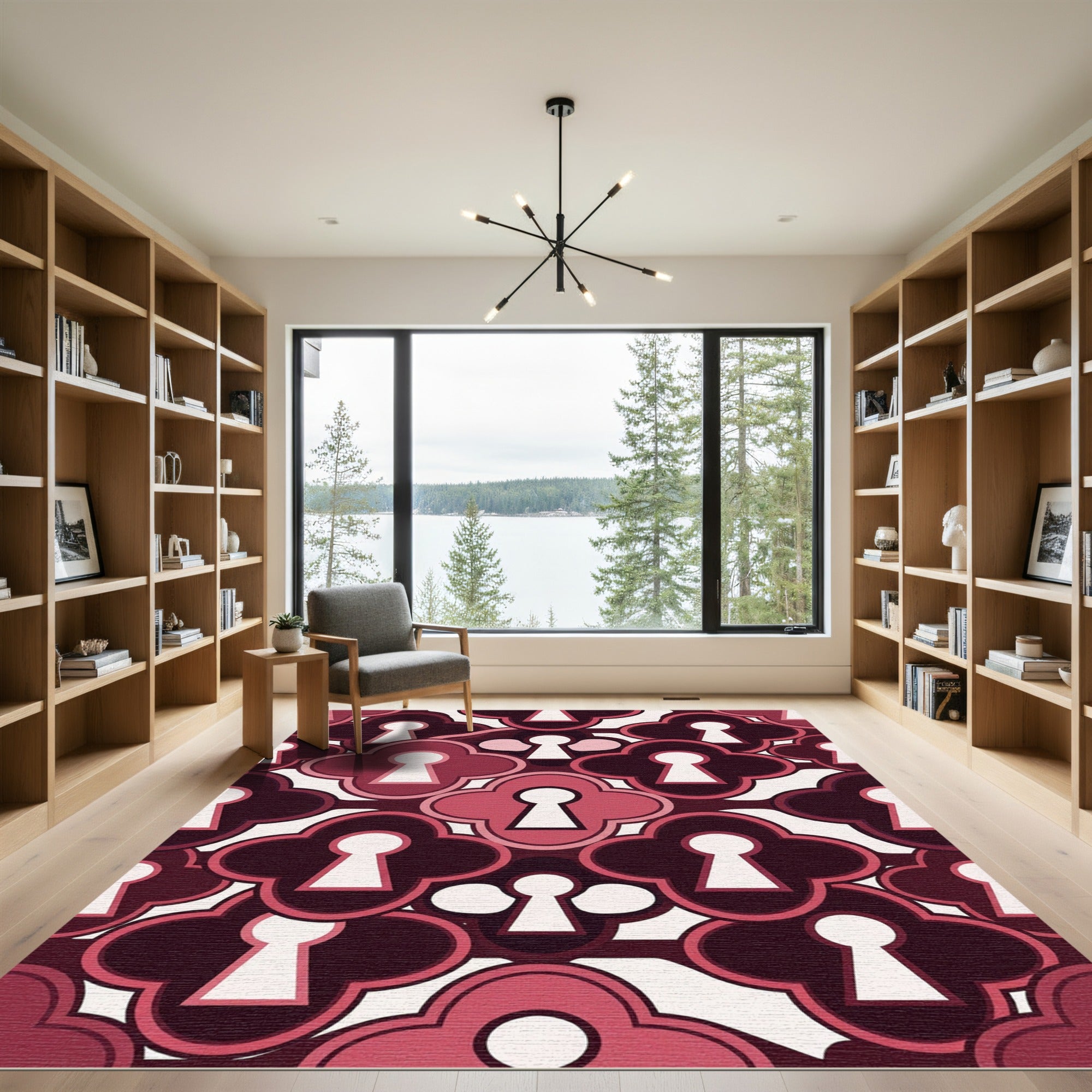 Crimson Keyhole Clover Pattern Rug