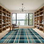 Teal Beige Tartan Grid Rug
