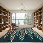 Artistic Willow Branch Peach Teal Dark Foliage Rug