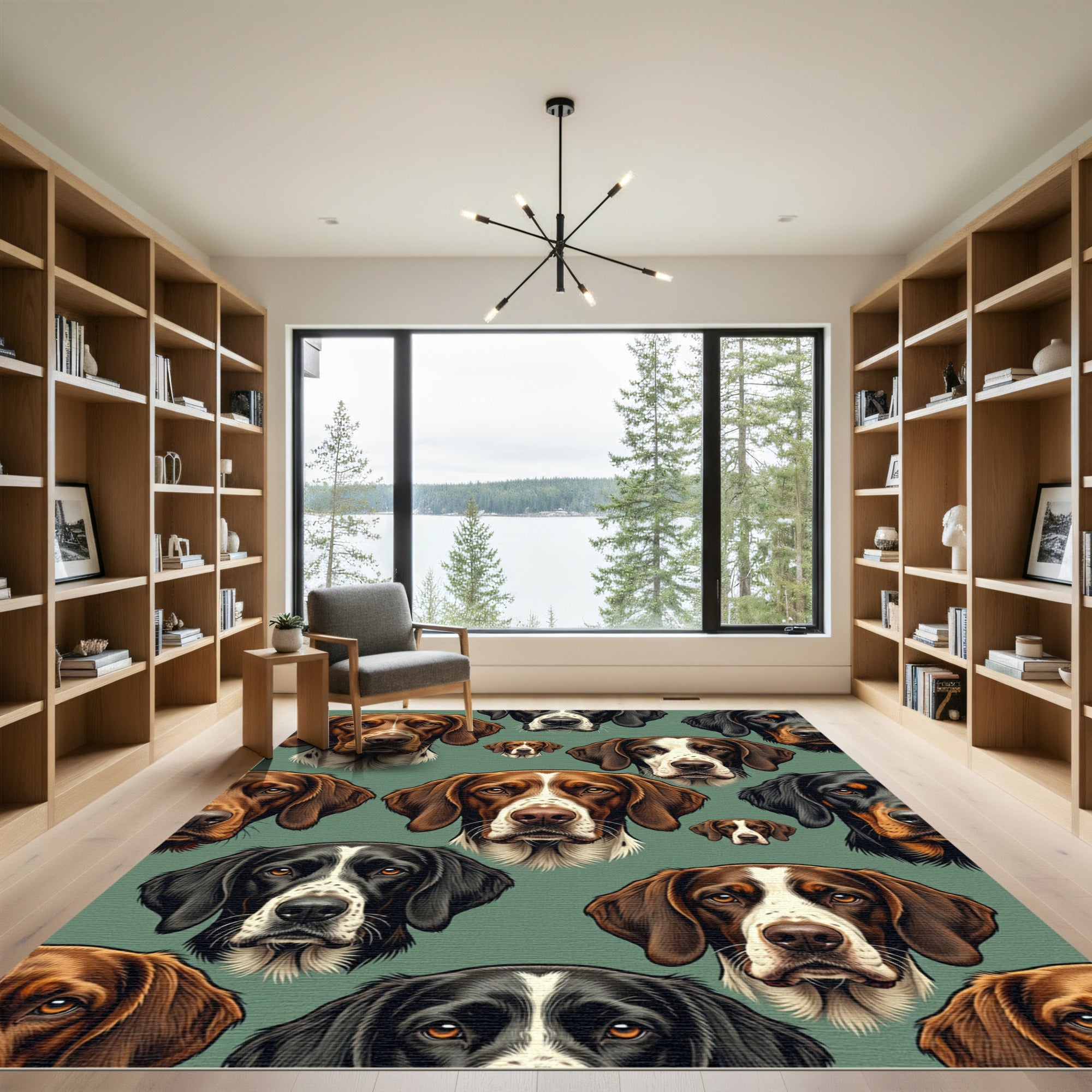 Hunting Dog Portrait Sage Green Backdrop Rug