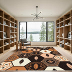 Earthy Geometric Hexagon Feather Cross Mosaic Rug