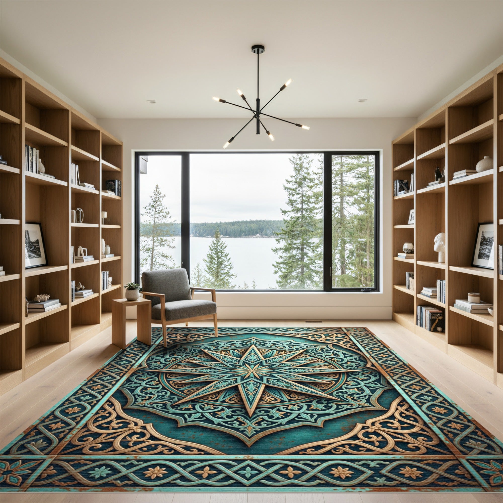Teal and Gold Twelve Point Star Rug