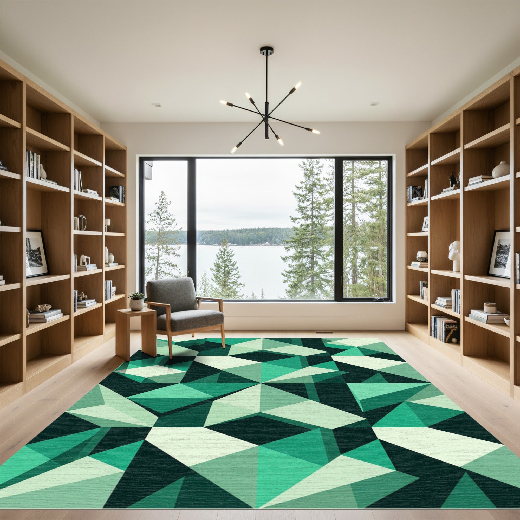 Deep Emerald Geometric Faceted Rug