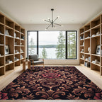 Rich Crimson Rose Damask Floral Rug