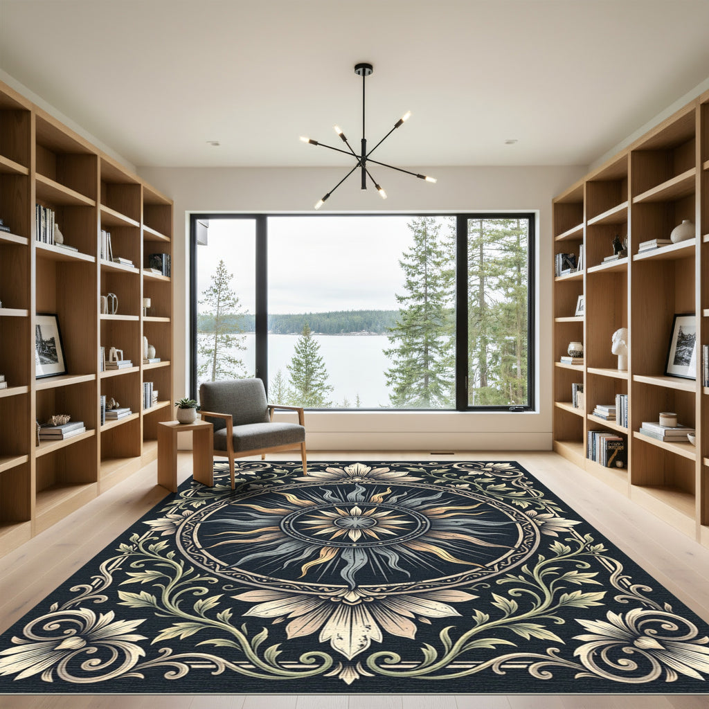 Vintage Celestial Sun Floral Medallion Rug