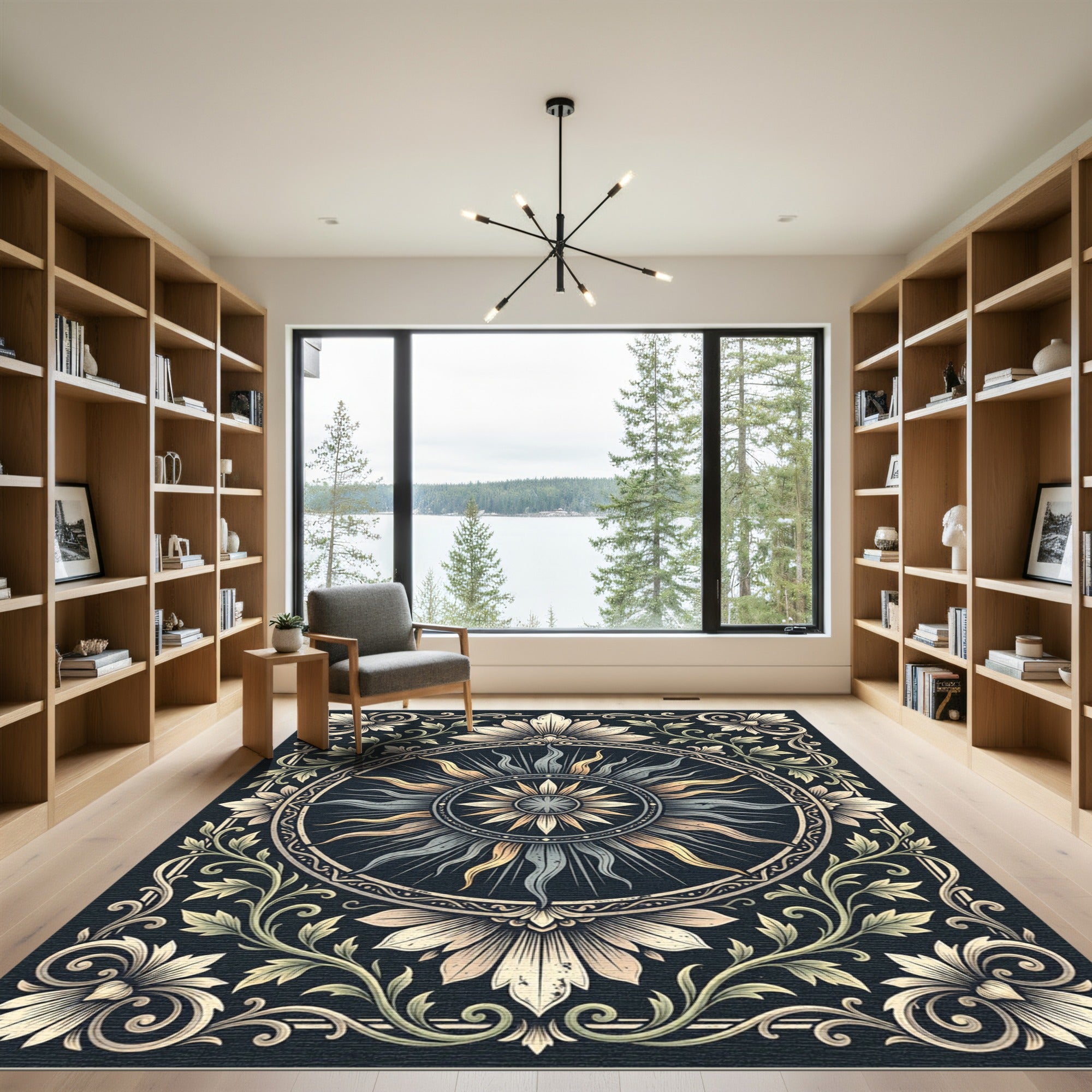 Vintage Celestial Sun Floral Medallion Rug