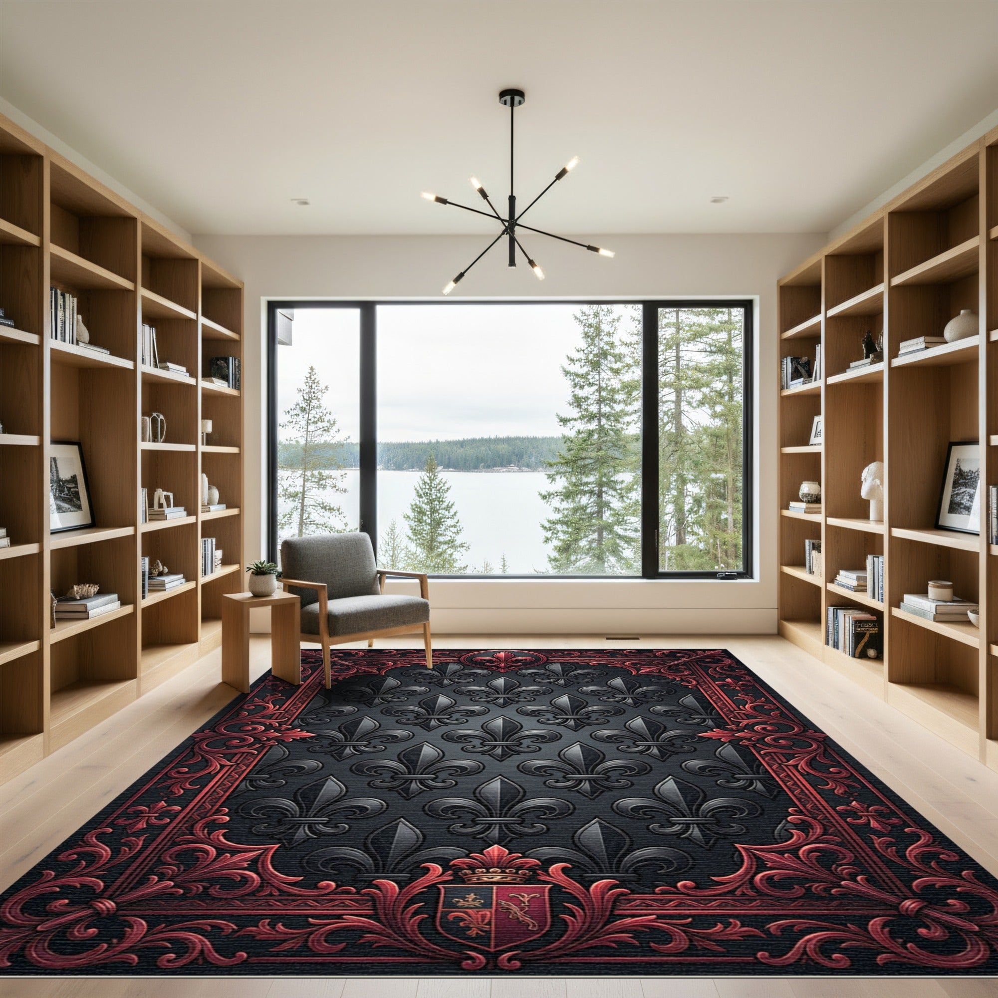 Gothic Black Red Fleur De Lis Rug