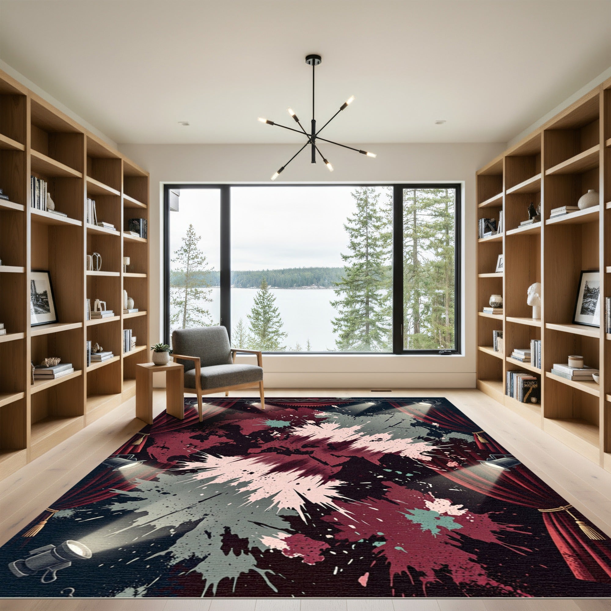 Crimson Splash Abstract Stage Rug