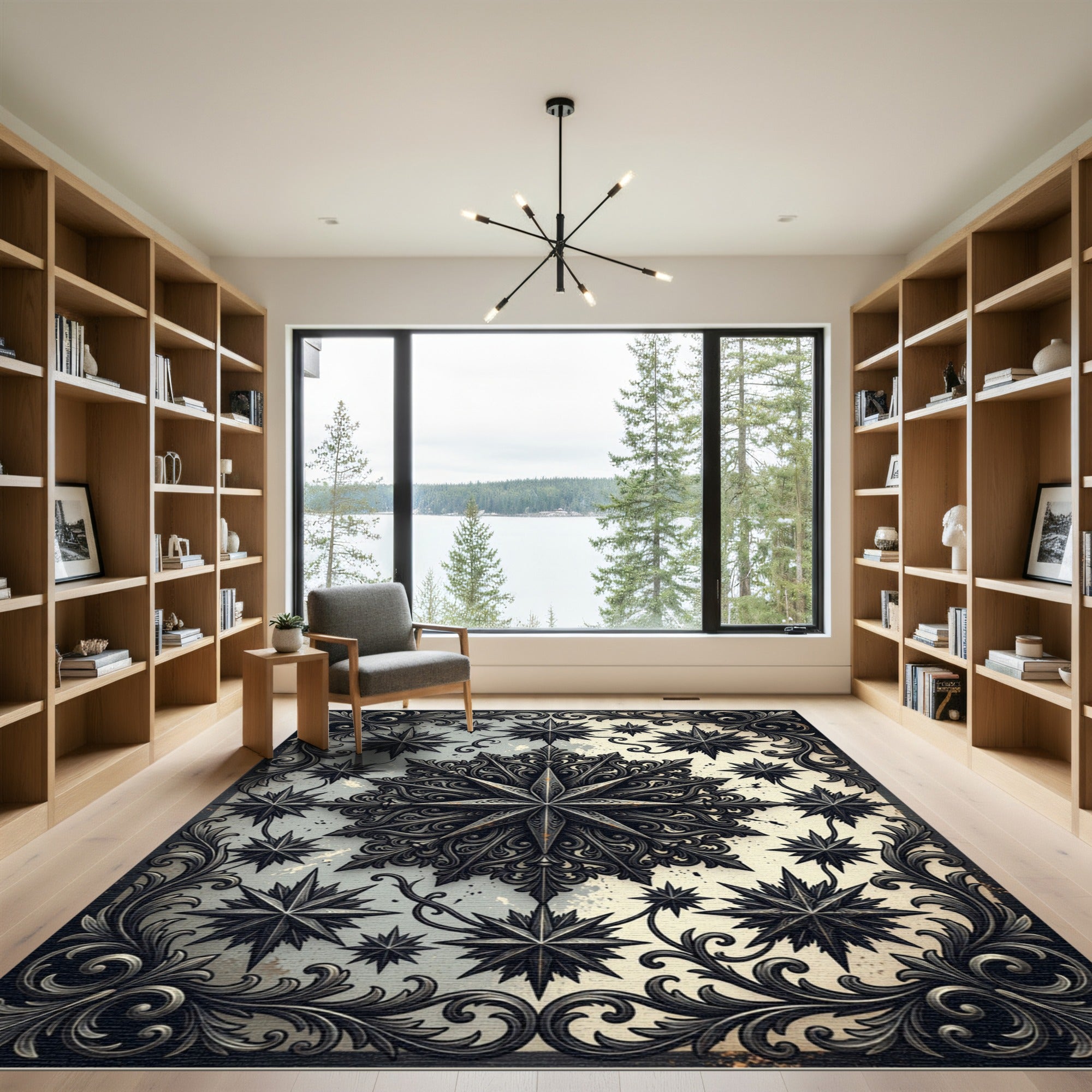 Gothic Black Star Celestial Medallion Rug