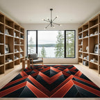 Crimson Black Geometric Chevron Abstraction Rug