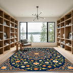 Navy Floral Symmetry Medallion Rug