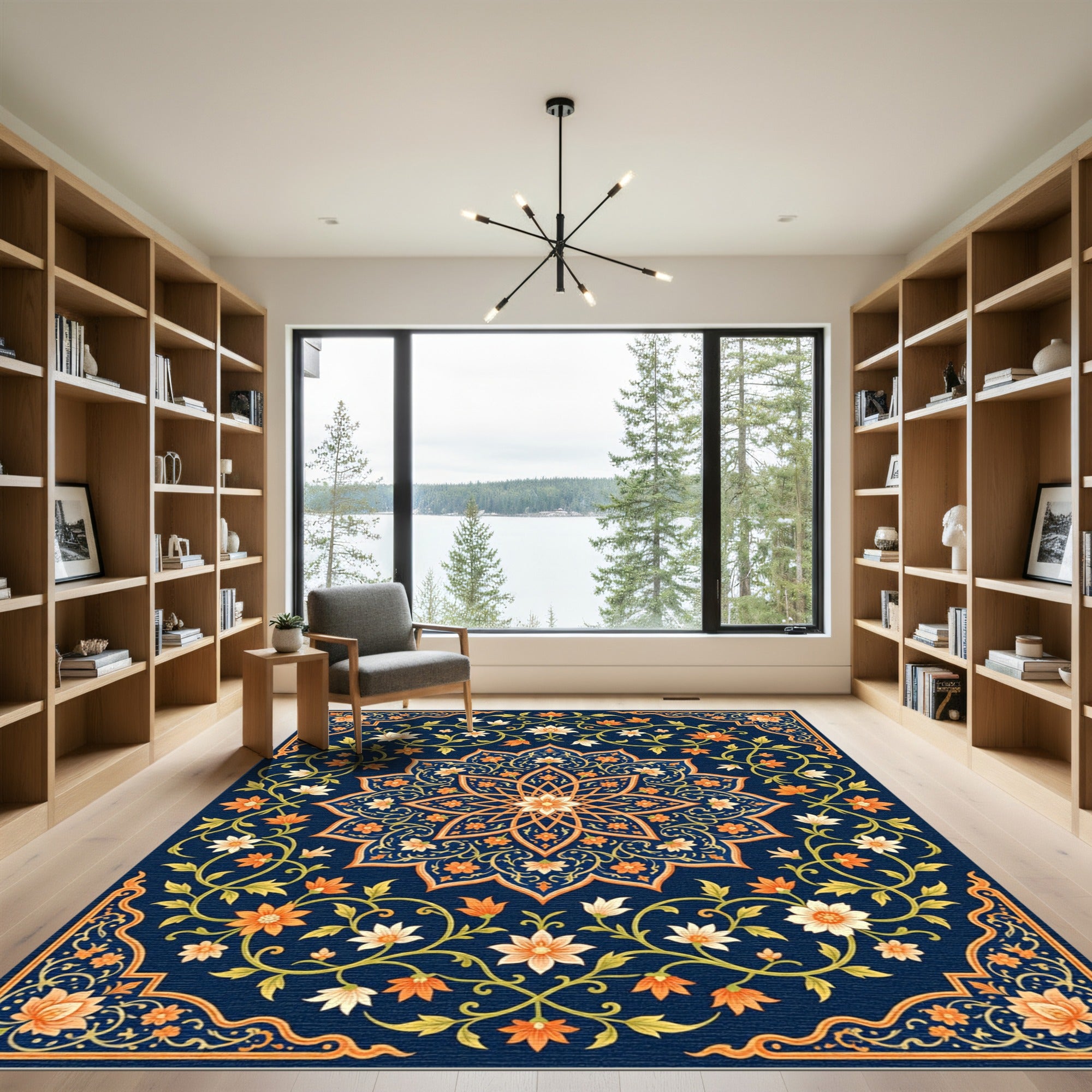 Navy Floral Symmetry Medallion Rug