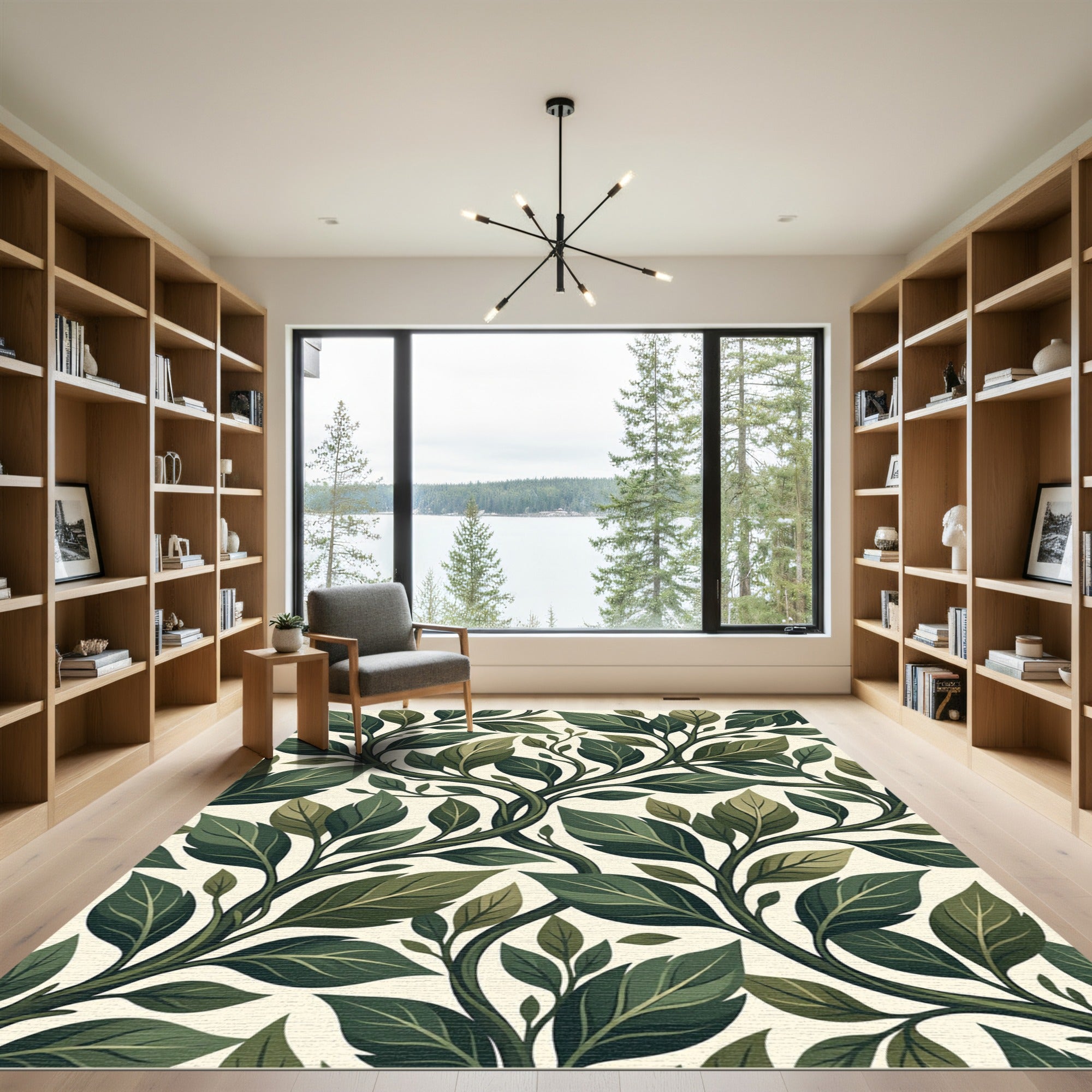 Vibrant Green Leafy Vine Pattern Rug