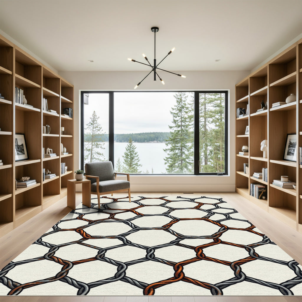 Rustic Copper Wire Hexagon Grid Rug