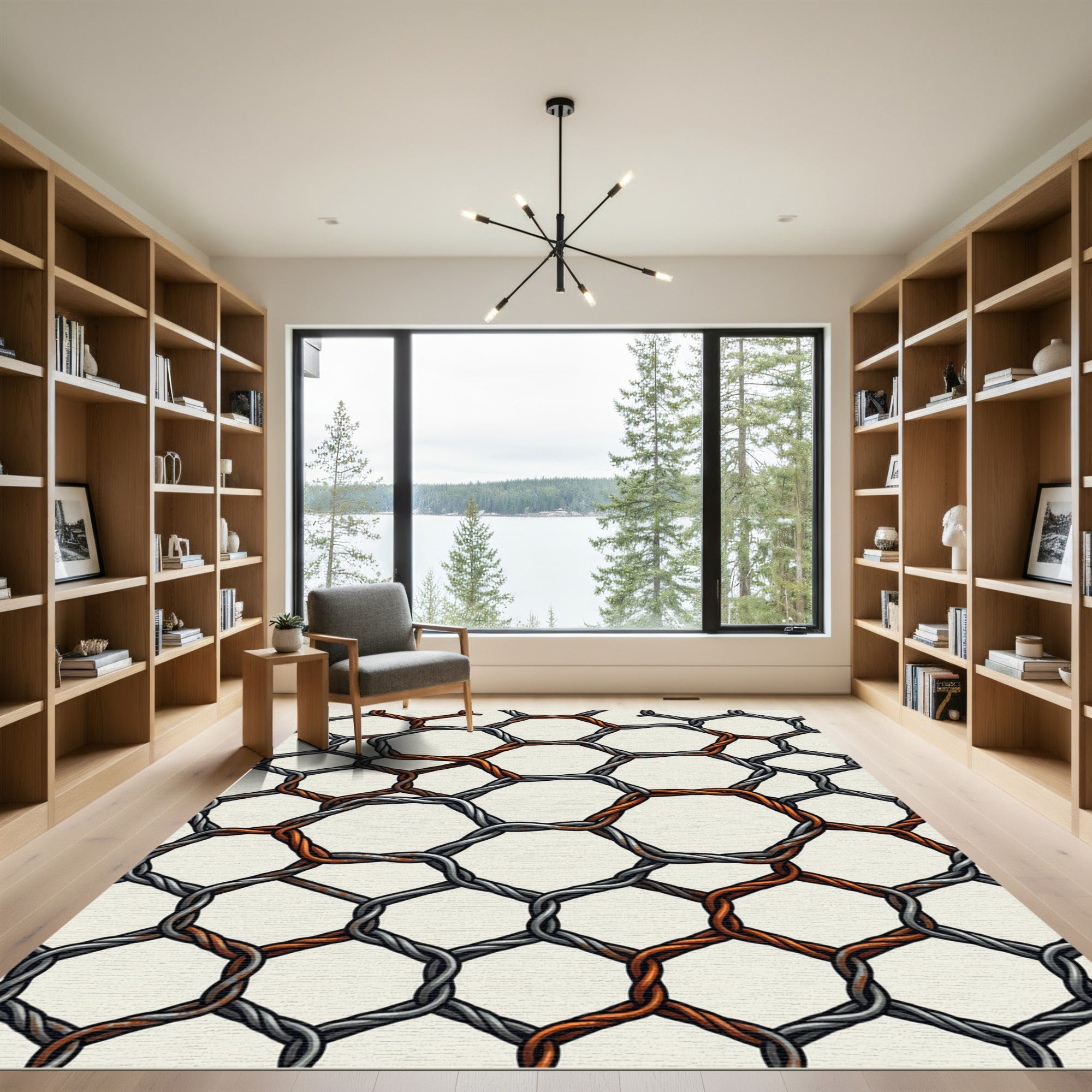 Rustic Copper Wire Hexagon Grid Rug