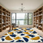 Modern Navy and Ochre Abstract Terrazzo Rug