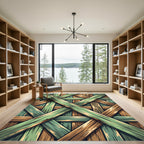 Distressed Wood Plank Lattice Weave Rug