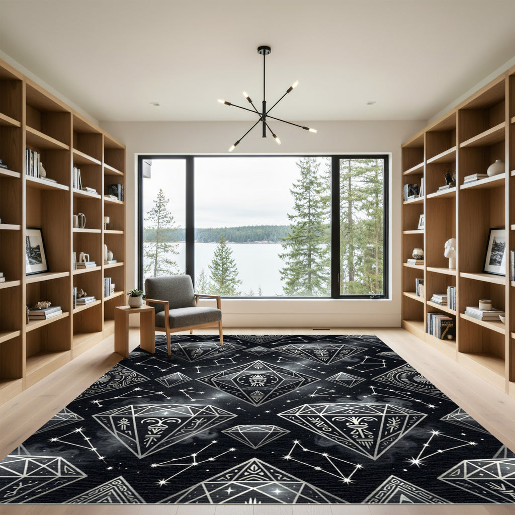 Celestial Silver Diamond Constellation Galaxy Rug