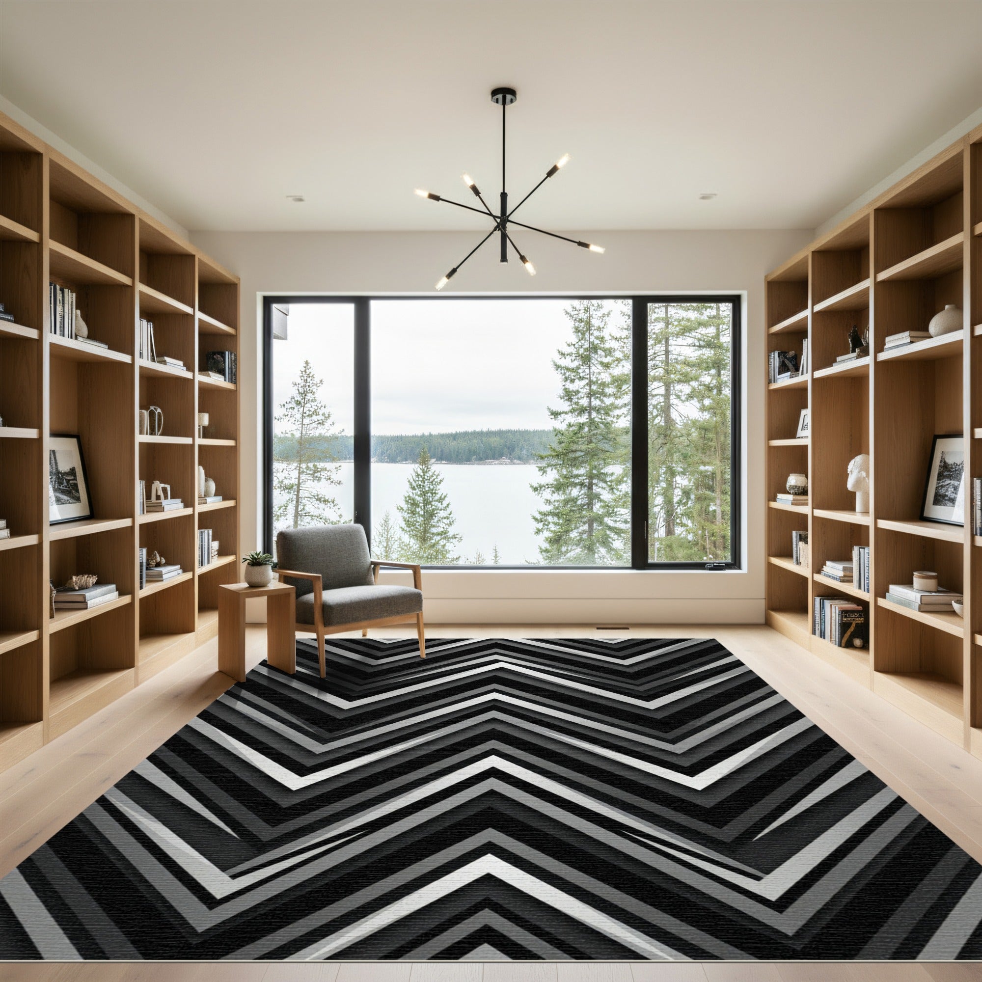 Monochrome Chevron Stripe Accent Rug