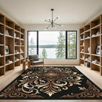 Elegant Gold Scrollwork Damask Medallion Rug