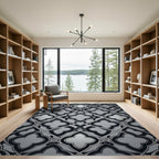 Monochromatic Quatrefoil Interlocking Geometric Silver Rug