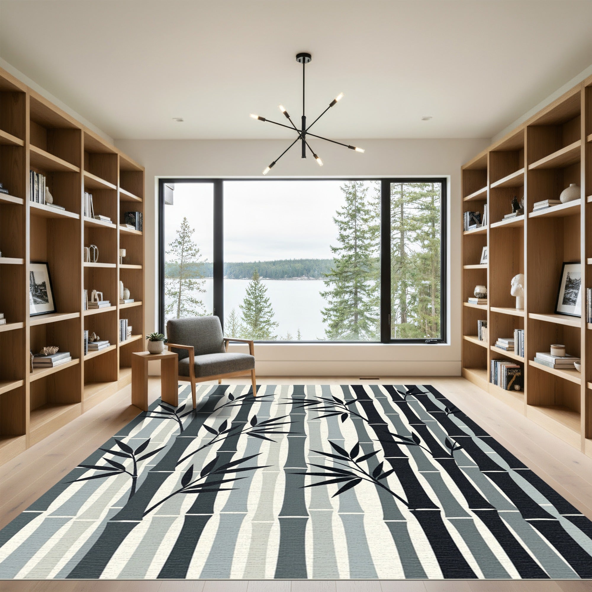 Monochromatic Bamboo Silhouette Stalks Rug