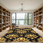 Golden Lotus Art Deco Black Wallpaper Rug