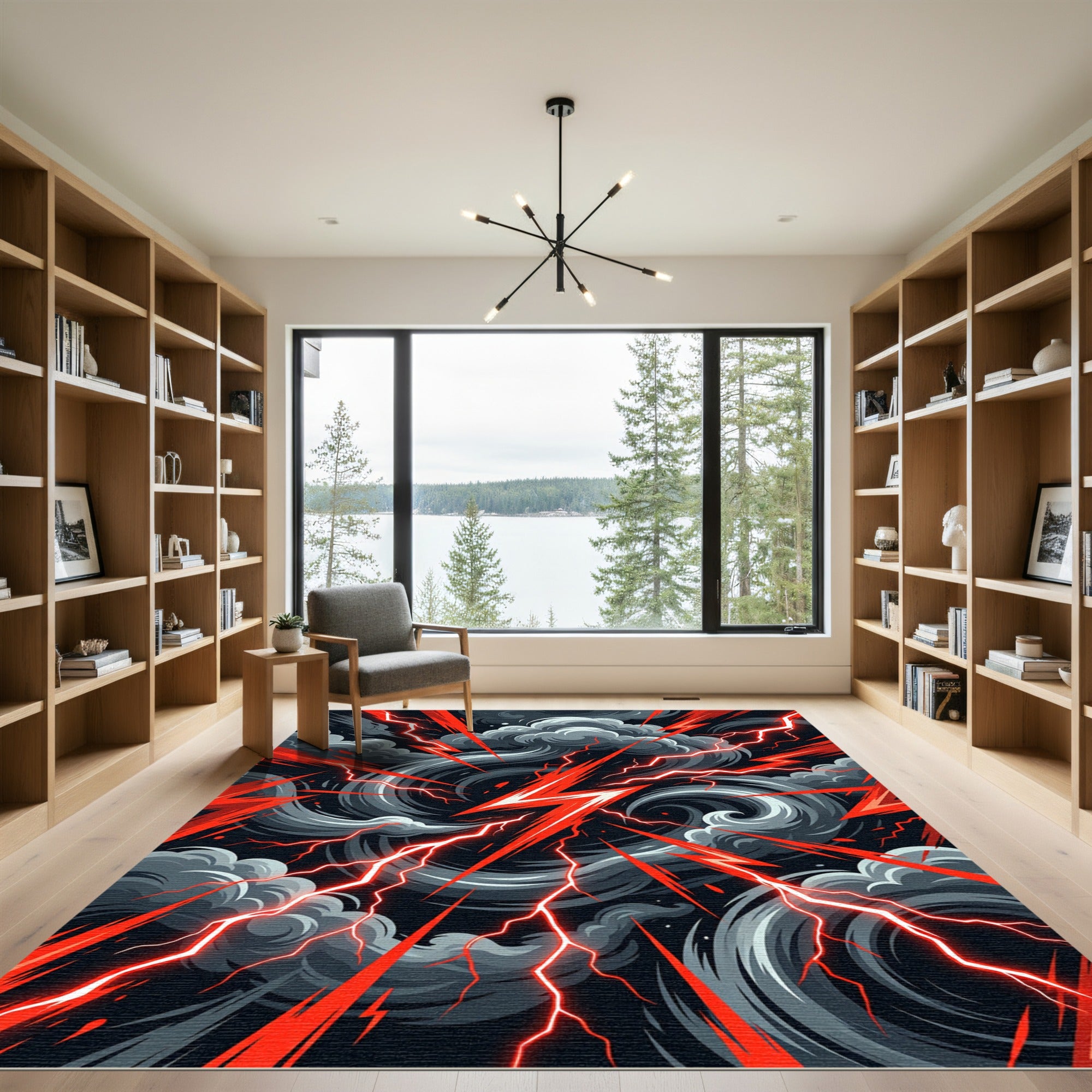 Intense Red Lightning Storm Rug