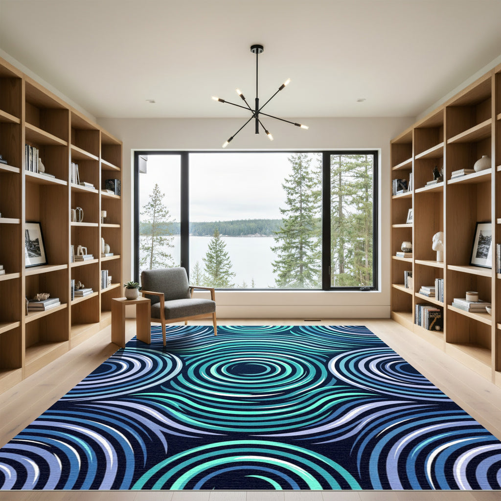 Aqua Teal Swirling Circles Rug