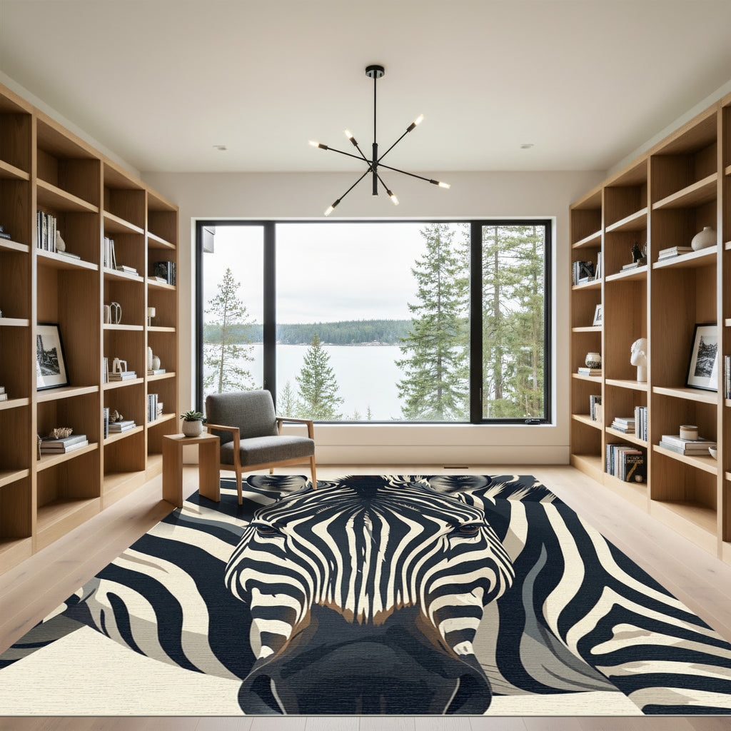 Striking Monochrome Zebra Face Close-up Rug