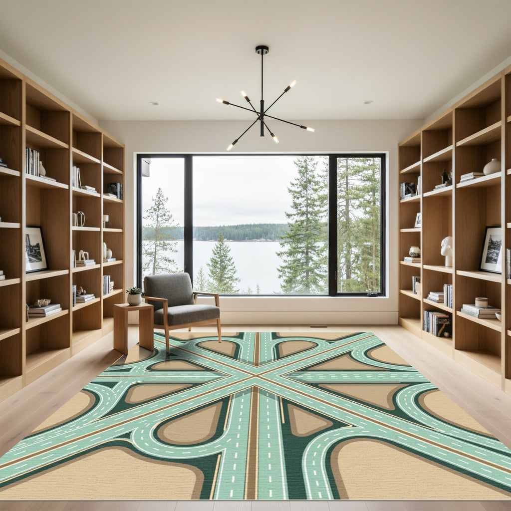 Modern Teal Geometric Intersection Rug