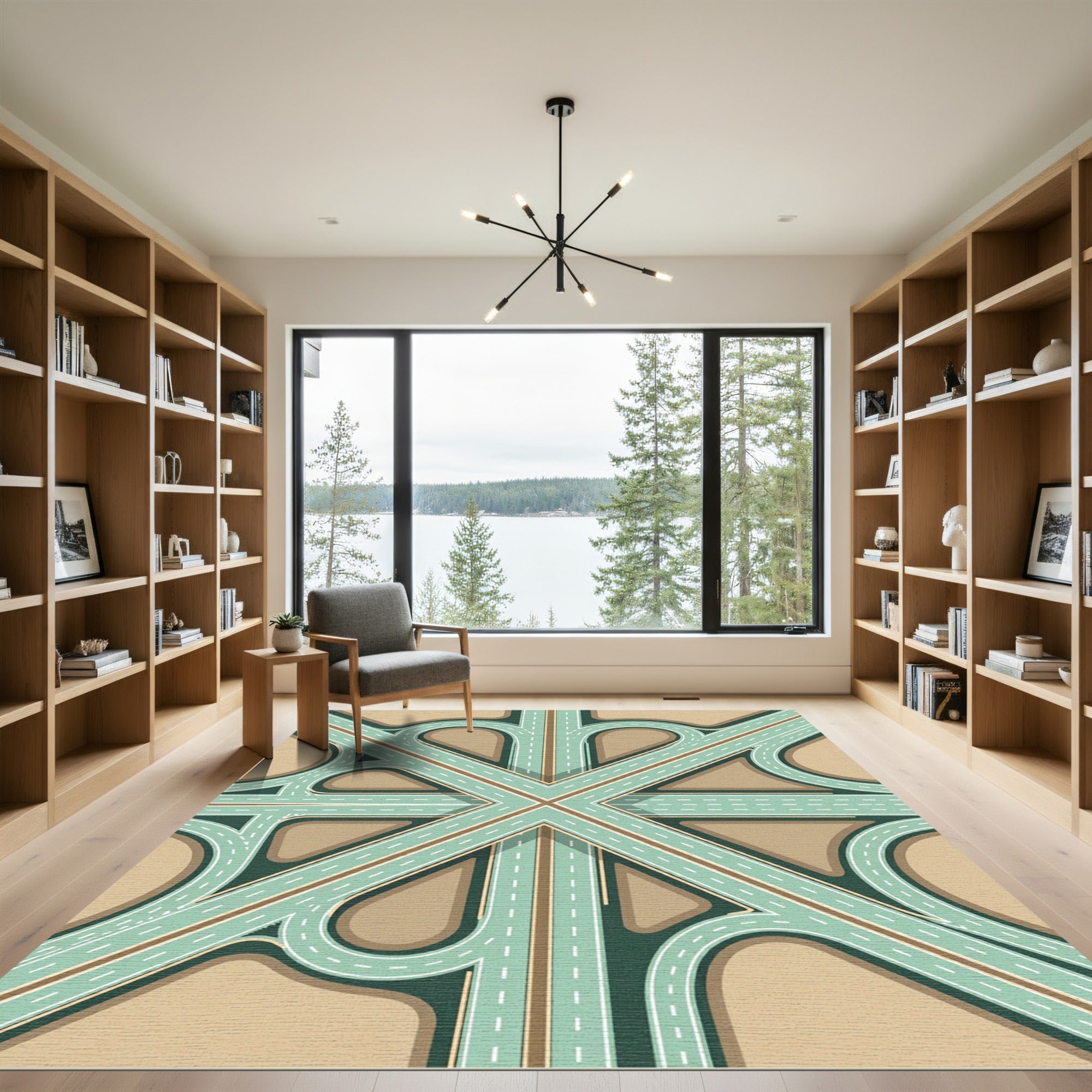 Modern Teal Geometric Intersection Rug