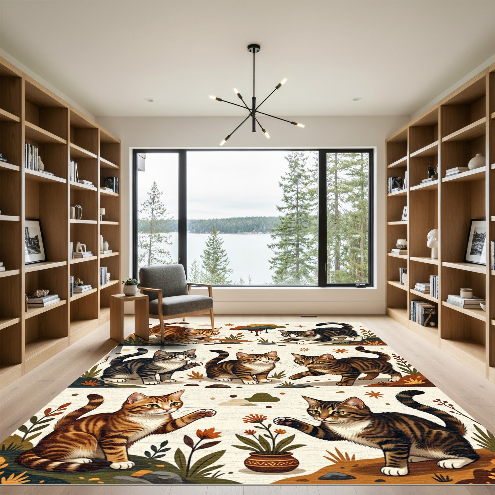 Cute Tabby Kittens Autumn Garden Scene Rug