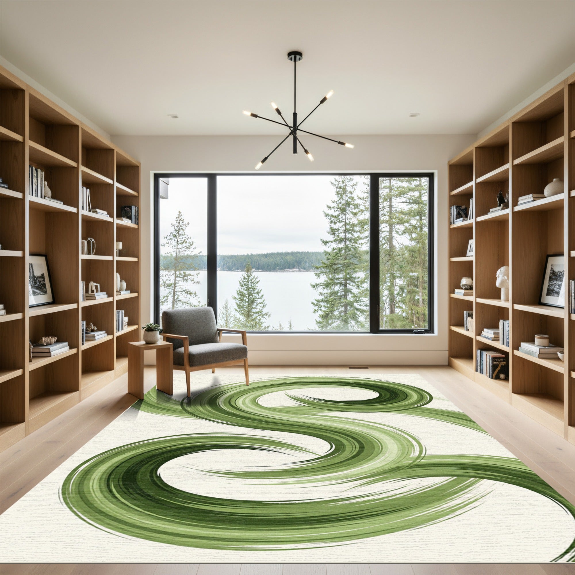 Abstract Sage Green Swirl Wave Rug