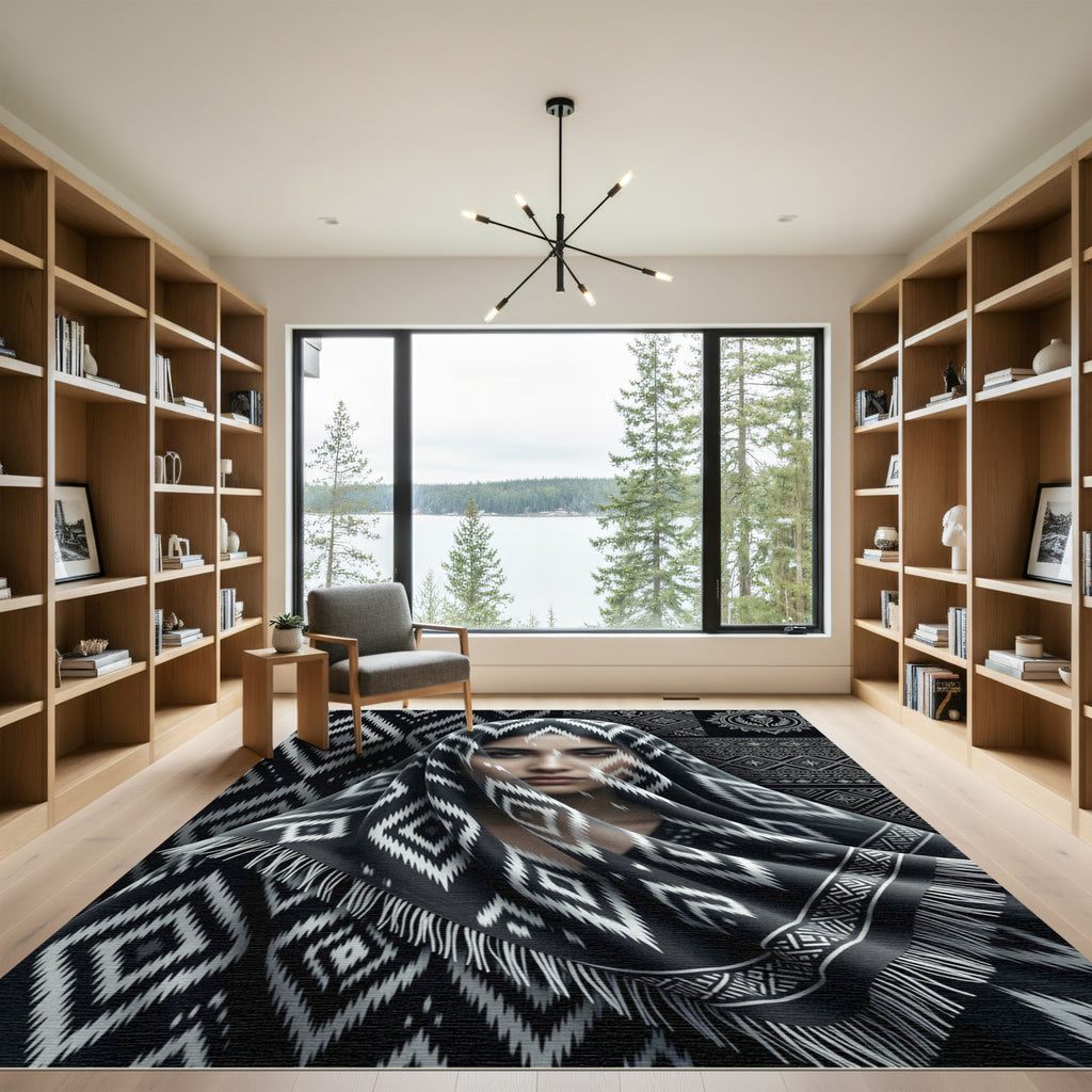 Tribal Black White Geometric Diamond Rug