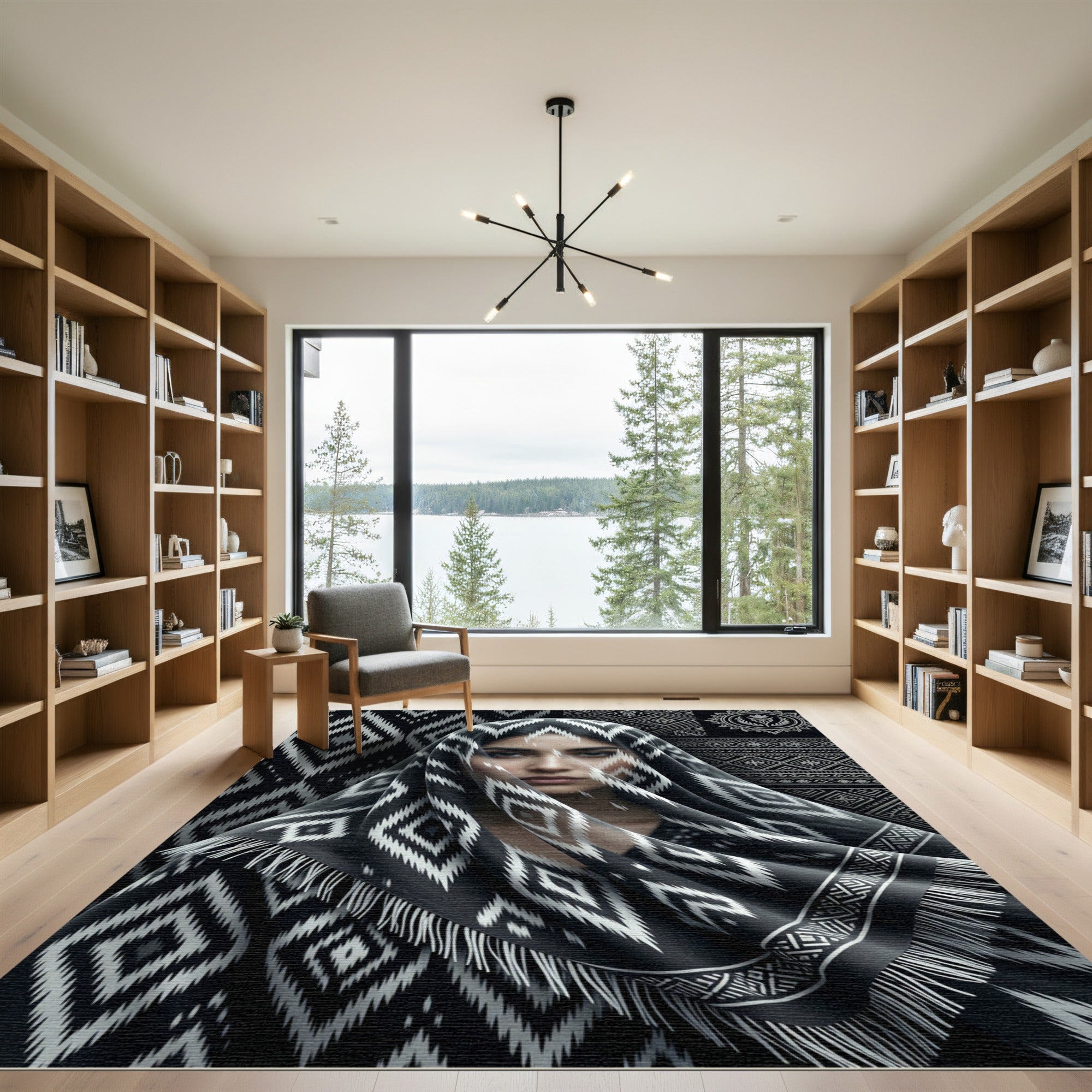 Tribal Black White Geometric Diamond Rug