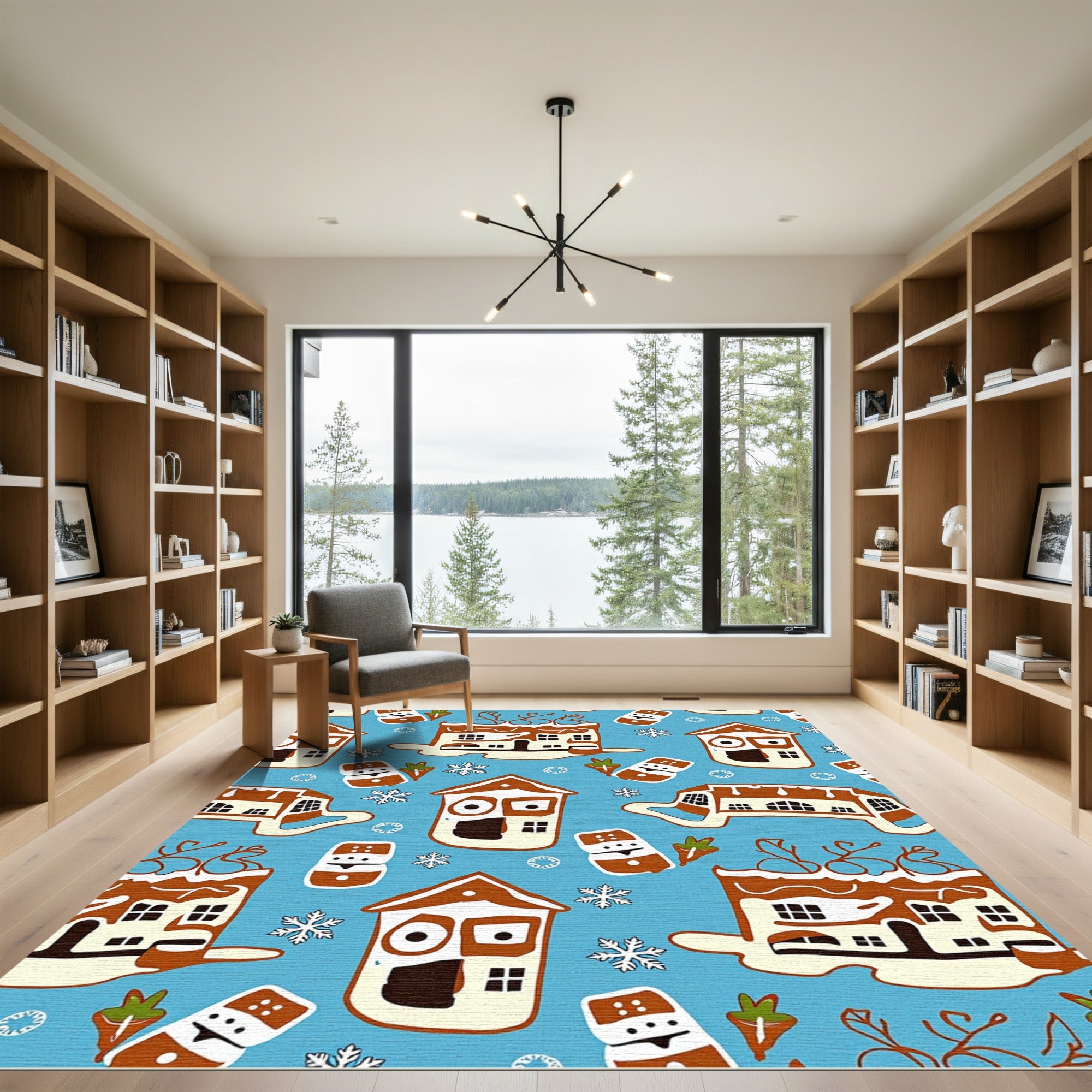 Whimsical Gingerbread House Winterscape Rug