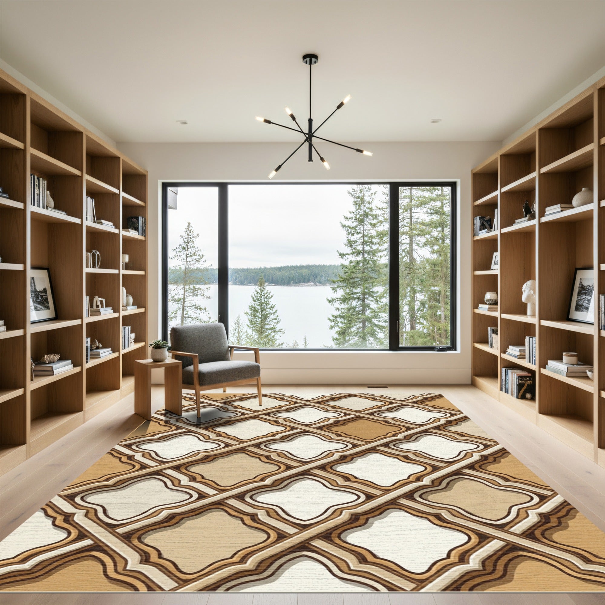 Ochre Brown Lattice Arabesque Rug
