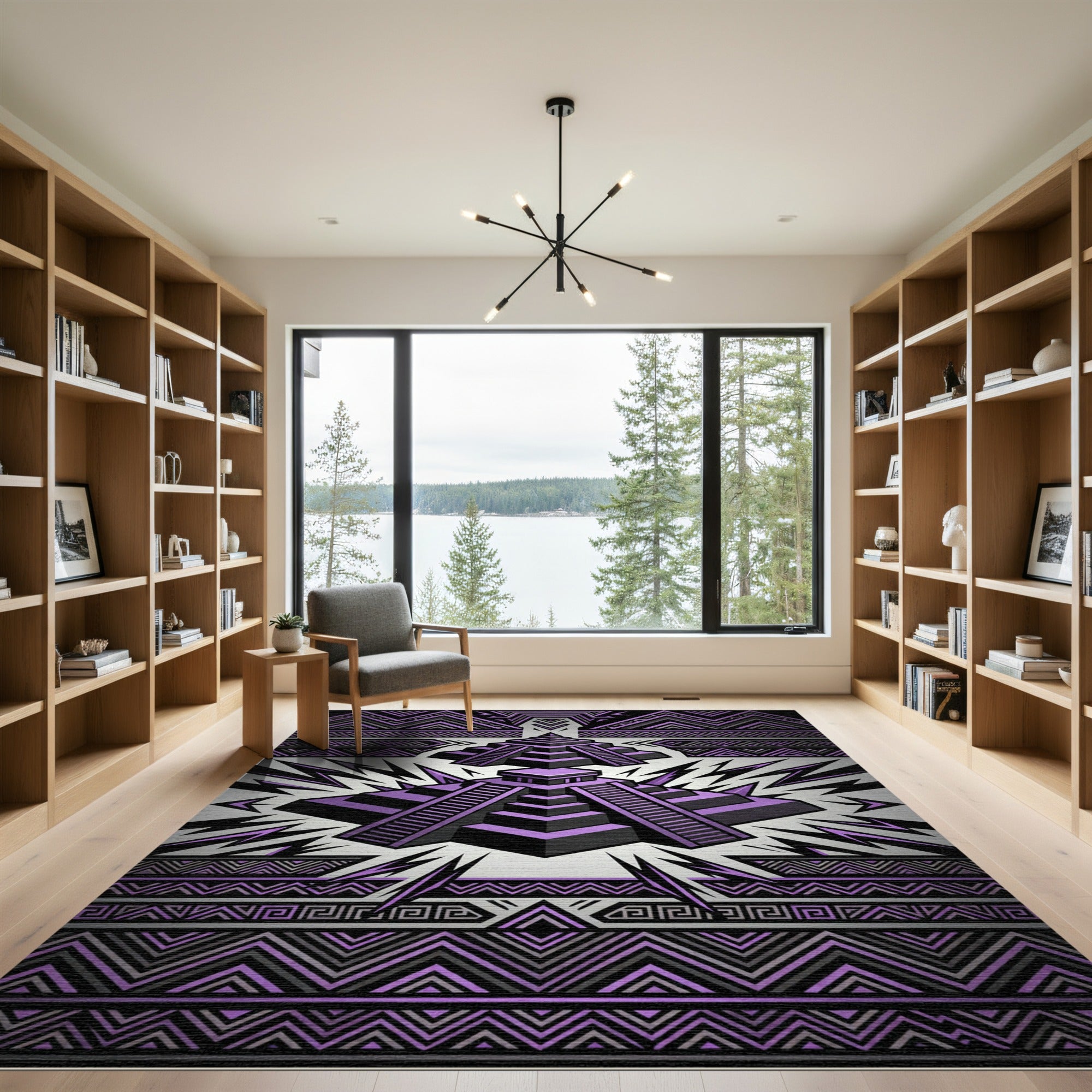 Geometric Purple Aztec Step Pyramid Rug