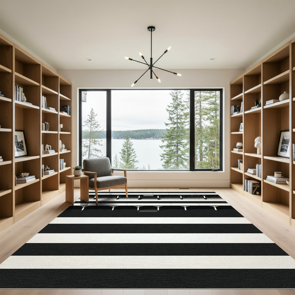 Bold Black White Stripe Architectural Rug