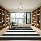 Bold Black White Stripe Architectural Rug