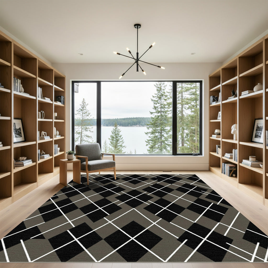 Dark Diamond Geometric Overlay Rug