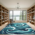 Dynamic Teal Swirling Ocean Wave Rug