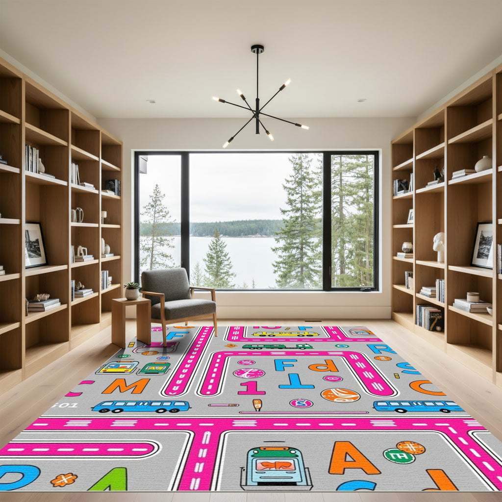 Alphabetical Transportation Scene Rug