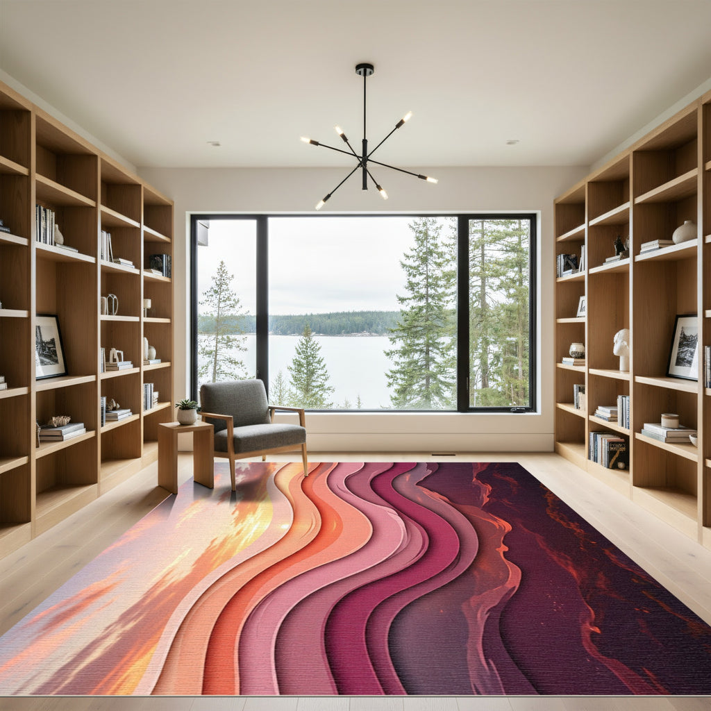 Crimson Sunset Layered Landscape Rug