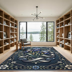 Vintage Blue Iris Ribbon Floral Illustration Rug