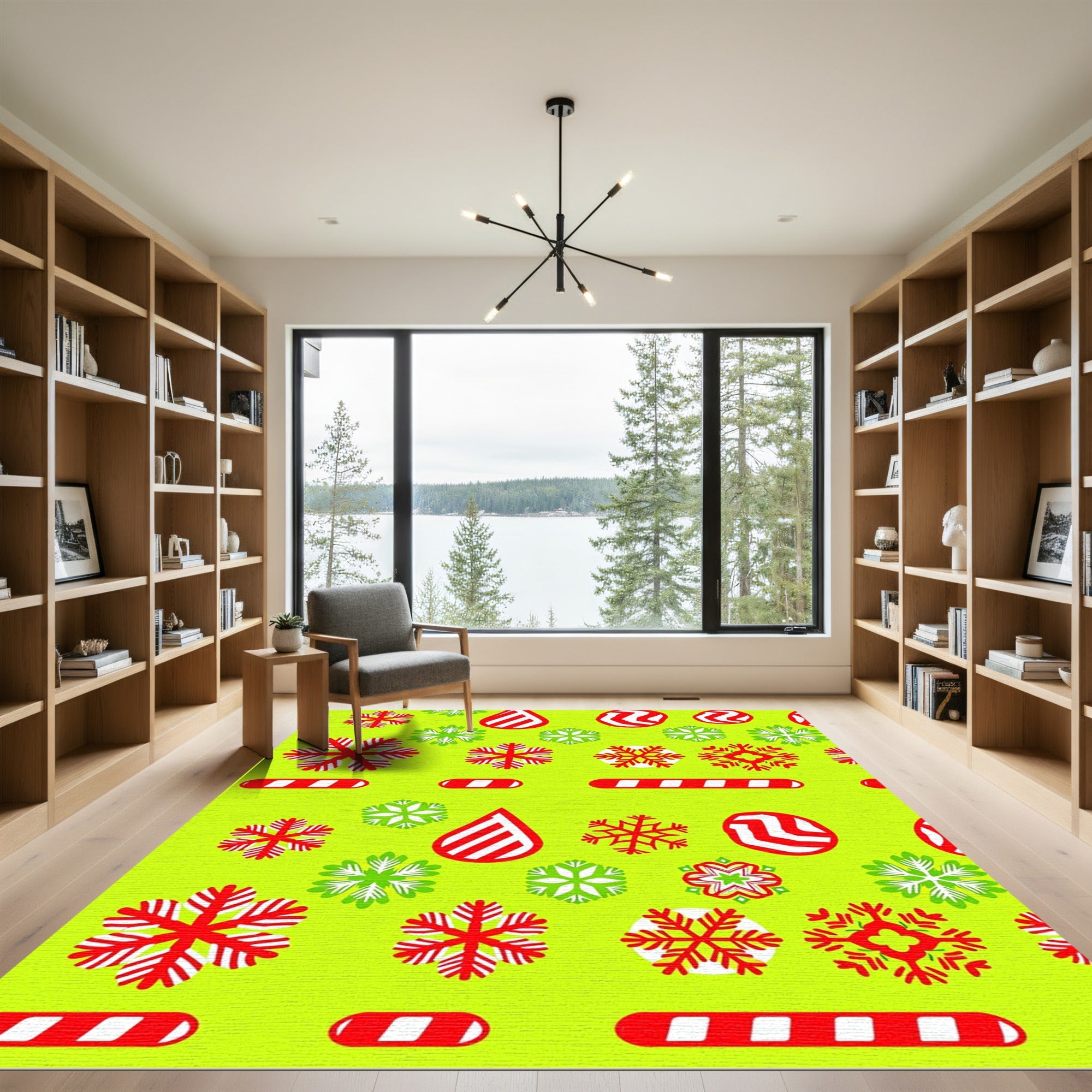 Red Green Snowflake Candy Cane Scatter Rug